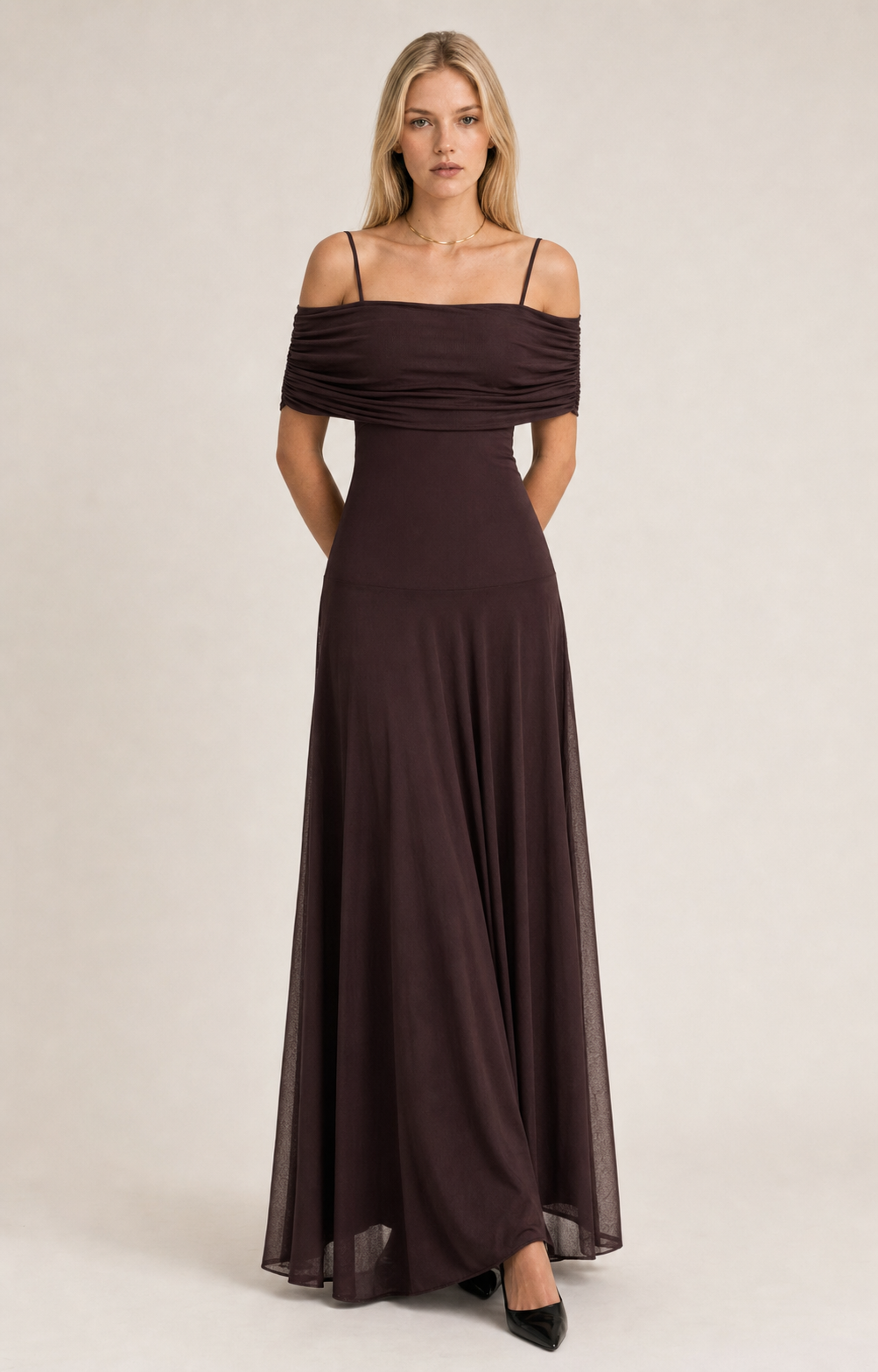 Women's Mesh Splicing Slim-Fit Long Dress