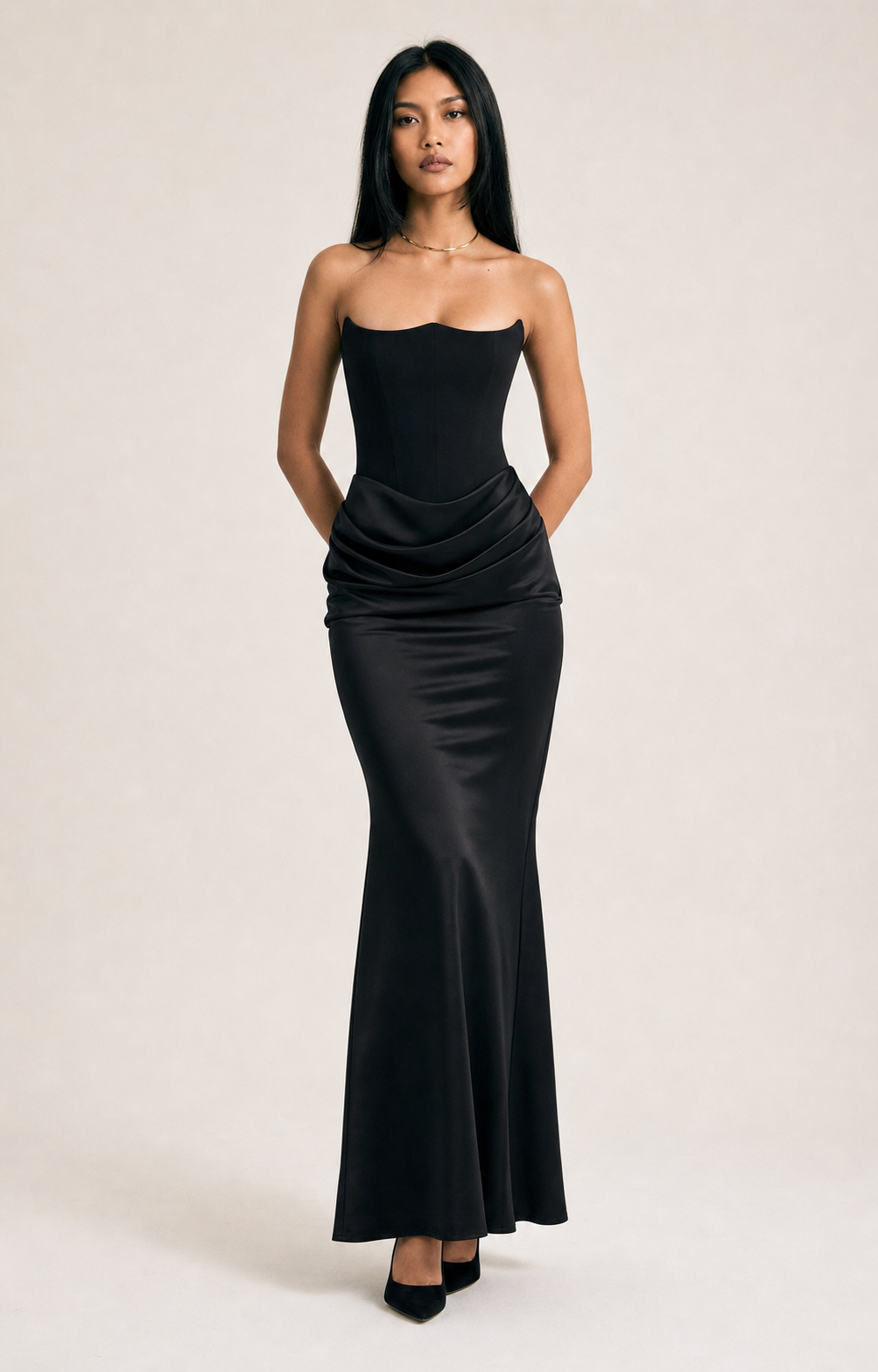 One Shoulder Pleated Bodysuit Dress