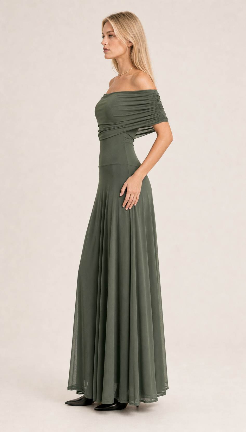 Women's Mesh Splicing Slim-Fit Long Dress