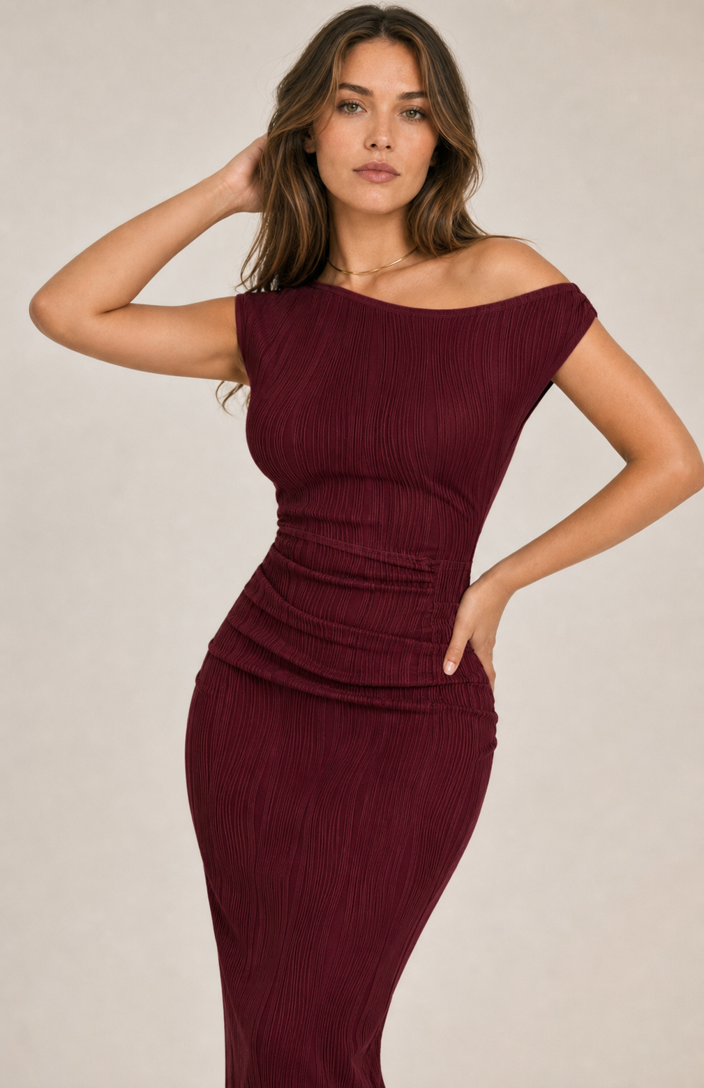 Cute Fashion Water Ripple Slant Shoulder dress