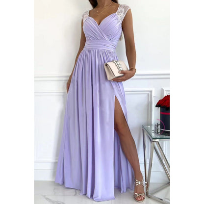 Sleeveless Lace Hem Slit Dress